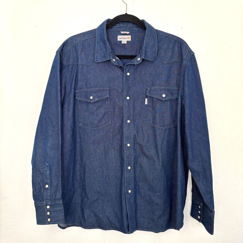 Carhartt Mens Western Denim Work Shirt Men 3XL Pearl Snap Country Minimalist